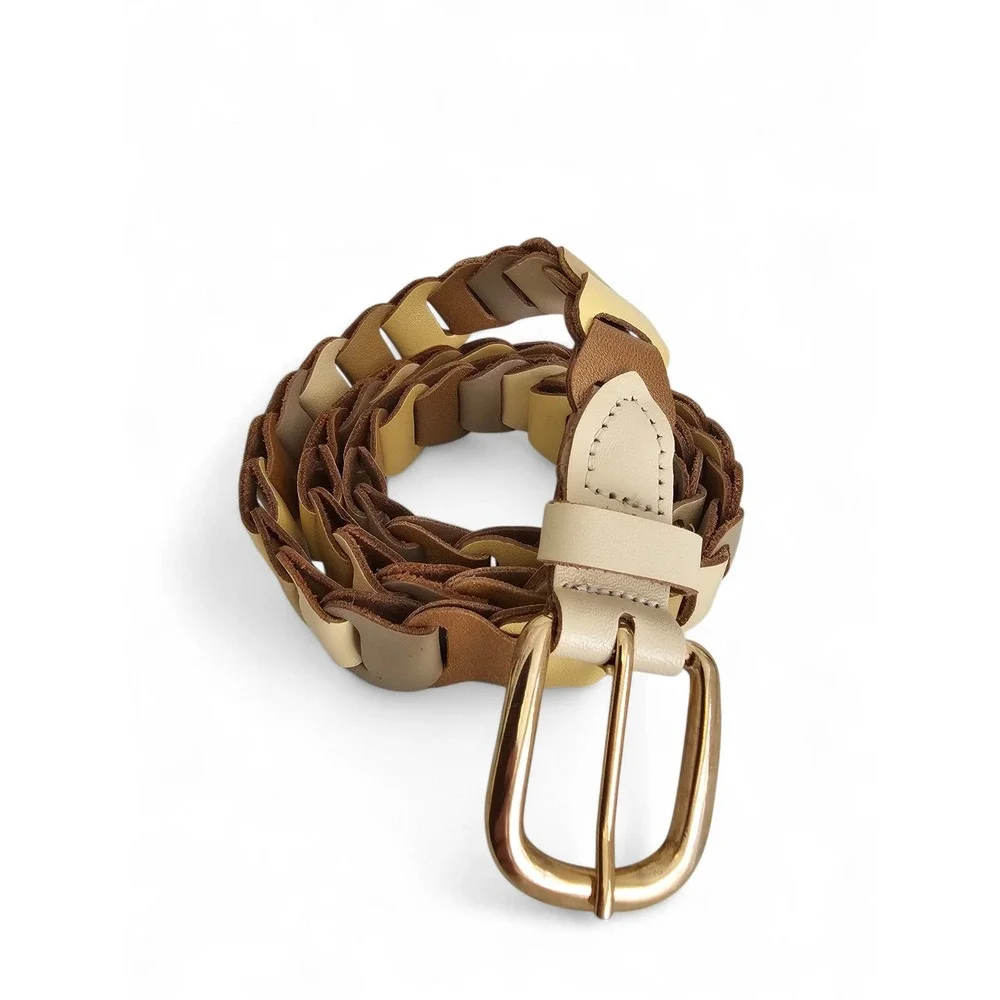 Interlocking‎ Link Belt Women's M/L Tan Neutral Multi-Tone Leather Boho